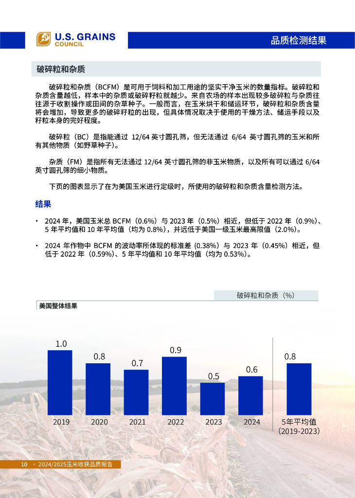 美國谷物協(xié)會：2024-2025年美國玉米收獲品質(zhì)報告:玉米收獲機